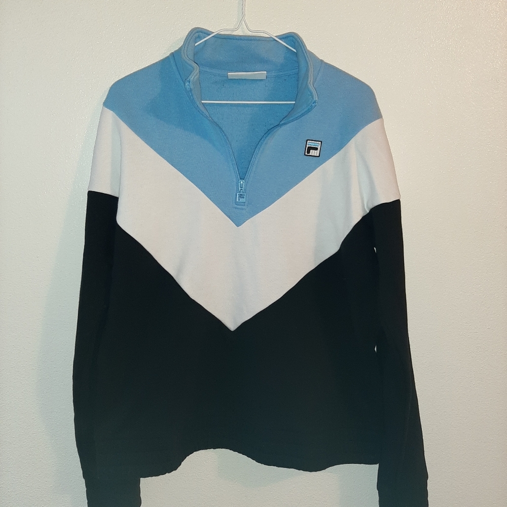 Fila Colorblock Blue 1/4 Zip Sweatshirt Sz Lrg